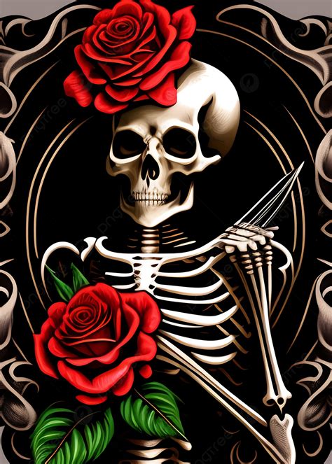 Skull And Roses Tattoo Print Vampire Ai Digital Artwork Background