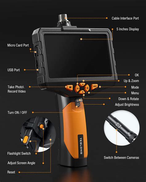 Teslong Inspection Camera Dual Lens Endoscope Camera With Light Ips