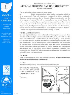 Fillable Online Nuclear Medicine Cardiac Stress Test Mid Ohio Heart