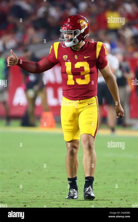 USC Trojans Quarterback Caleb Williams 13 Gives A Thumbs Up To His