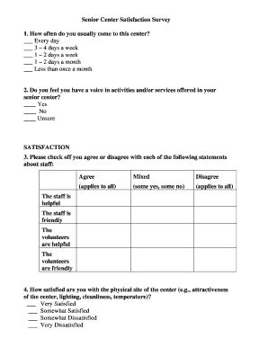 Fillable Online Senior Center Satisfaction Survey Fax Email Print