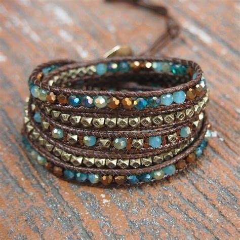 Blue Crystals Mix Wrap Bracelet Boho Bracelet Bohemian Etsy