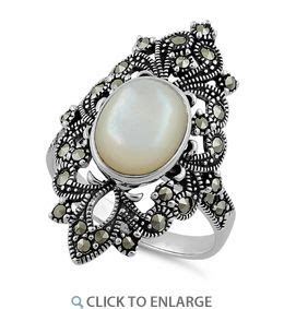 Sterling Silver Fleur De Lis Mother Of Pearl Marcasite Ring Tak Y Z K