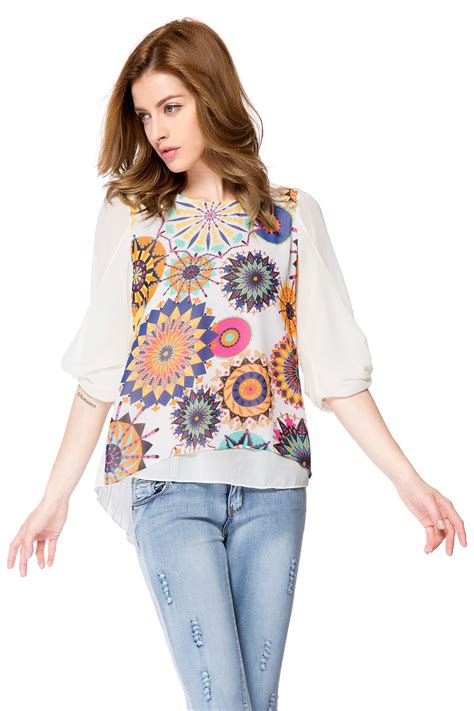 28 Off Fashionable Scoop Neck Printed 12 Sleeve Pleated Blouse For