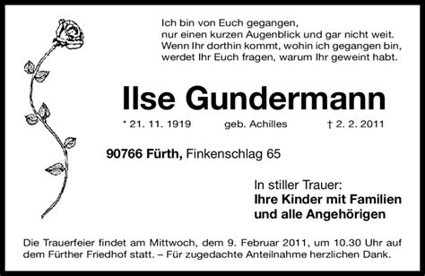 Traueranzeigen Von Ilse Gundermann Trauer Nn De