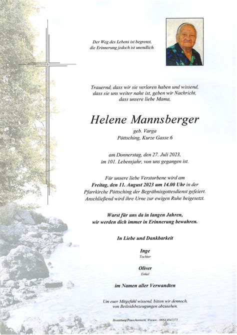 Bestattung Pauschenwein Helene Mannsberger