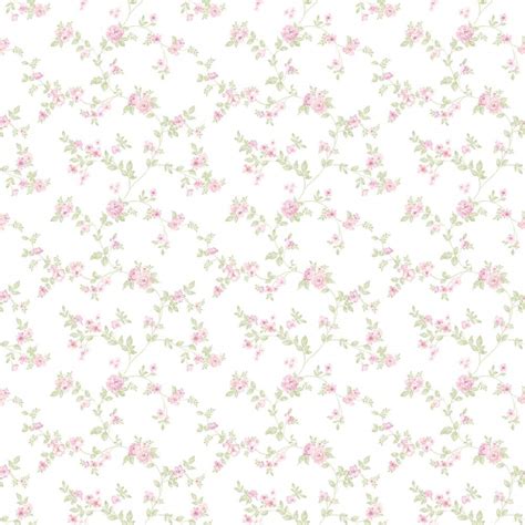 Delicate Floral Trail Pink/Green on White Matte Finish Non-Woven Non ...