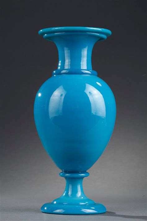 Proantic Vase En Opaline Turquoise Restauration