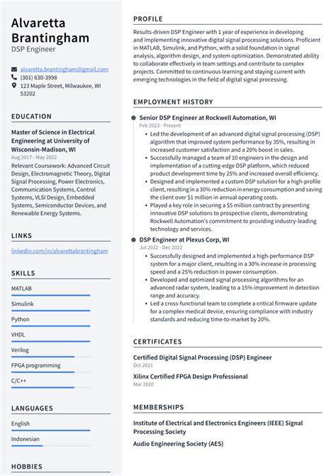 DSP Engineer Resume Examples And Templates ResumeCat