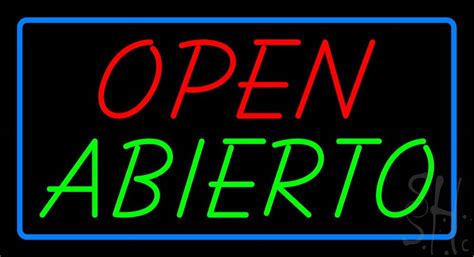 Red Open Green Abierto LED Neon Sign 20 X 37 Inches Black Square Cut