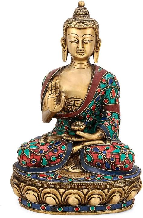 Amazon de craftvatika groß Lotus sitzend Segen Buddha Statue Messing