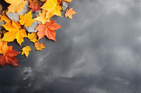 Premium AI Image | autumn leaves on a dark background with a cloudy sky.