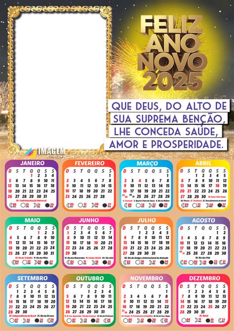 Moldura Calendário 2025 Feliz Ano Novo Que Deus Abençoe Png Imagem Legal