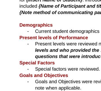 Iep Meeting Minutes Notes Template By Ed Select Tpt