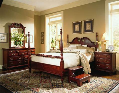 American Drew Cherry Grove Low Poster Bedroom Set In Cherry Cherry