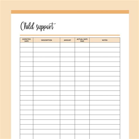 Printable Child Support Payment Tracking Sheet Instant Download Pdf