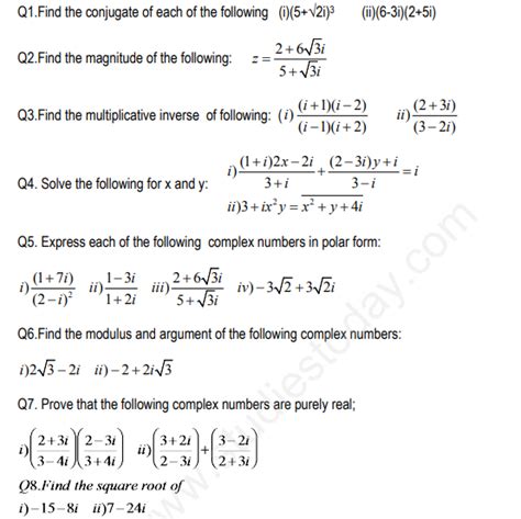 Cbse Class Complex Numbers And Quadratic Equation Pdf Test Papers