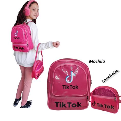 Mochila Escolar Feminina Infantil E Juvenil Lancheira Tik Tok Em