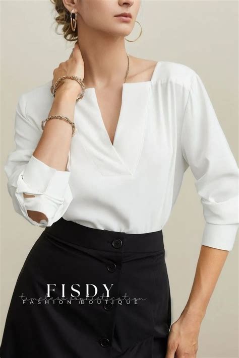 Fisdy Blusa De Manga Larga Con Cuello En V Liso Diario In