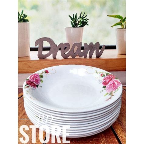 Jual PROMO 12 PCS PIRING MAKAN CEKUNG MOTIF ROSE MELAMINE WARE TEBAL