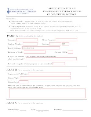Fillable Online Utm Utoronto To The Student Complete PART A Save The