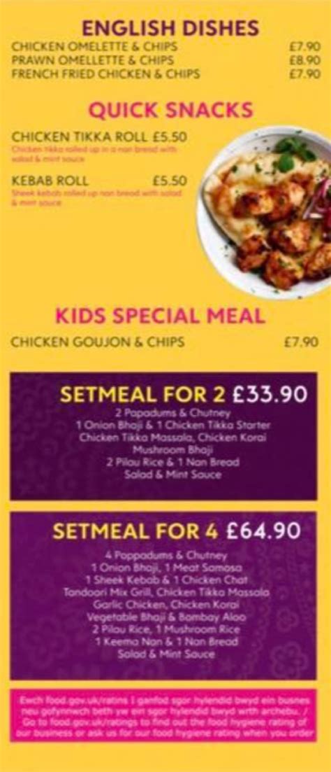 Bengal Village Indian Takeaway Criccieth S Full Menu Online