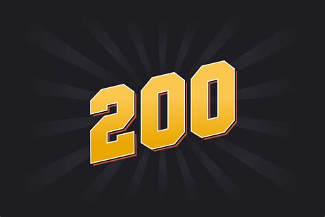 Number 200 vector font alphabet. Yellow 200 number with black ...