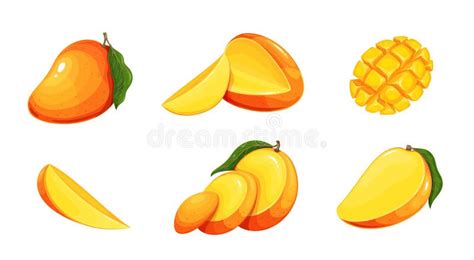 Mango Set Fresh Fruit Cut In Half Pieces Cubes And Slices For Healthy