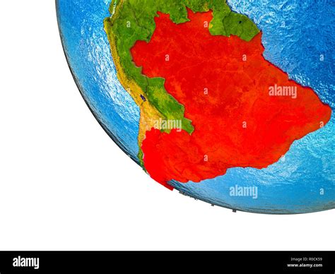 Miembros Del Mercosur En El Modelo De La Tierra Con Las Fronteras Y Océanos Azules Con Las Olas