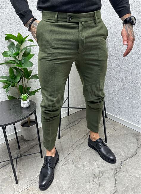 Pantaloni Barbati Eleganti Verdi Pentru Iarna P987 11 Boutique Milano