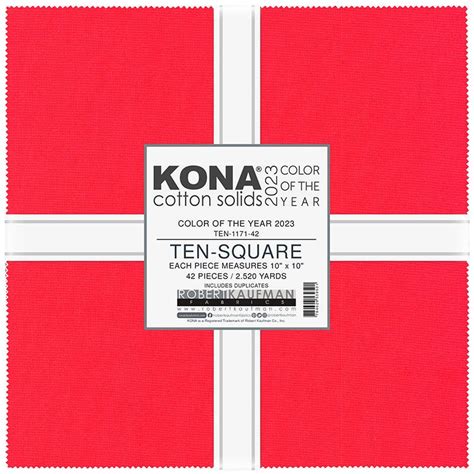 Robert Kaufman Kona Cotton Color Of The Year 2023 Ten Squares In Red