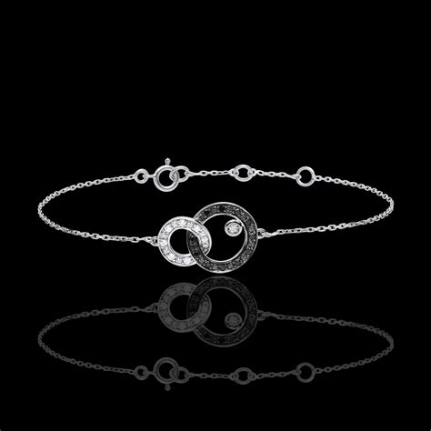 Bracelet Clair Obscur Duo De Lunes Diamants Noirs Et Blancs Or