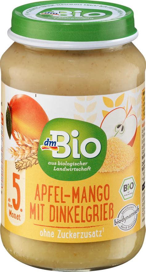 dmBio Voćna kašica jabuka mango sa grizom od spelte 5 mj 190 g