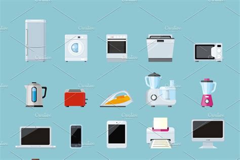 Household Appliances Flat Design Pre Designed Illustrator Graphics