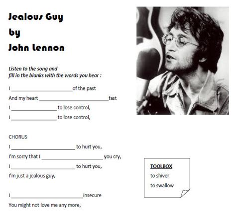 Song Worksheet: Jealous Guy by John Lennon