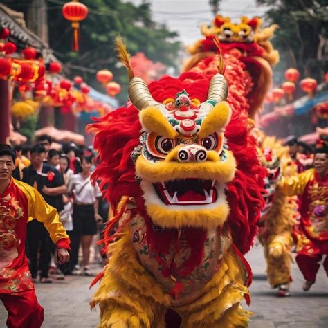 Premium Photo Dragon And Lion Dance Show In Chinese New Year Festival