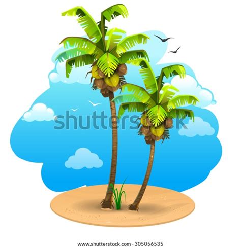 Landscape Coconut Tree Stock Vector Royalty Free 305056535