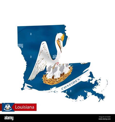 Louisiana State Map With Waving Flag Of Us State Vector Illustration