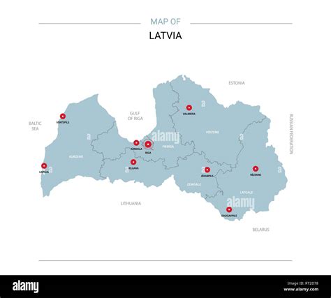 Latvia Vector Map Editable Template With Regions Cities Red Pins And