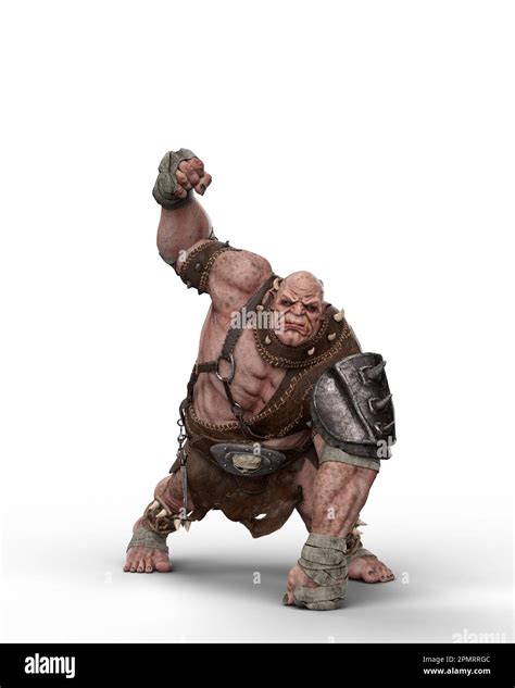 Fantasy Ogre Waving His Fist Aggressively 3d Illustration Isolated On