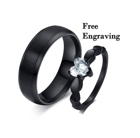 Black Stainless Steel Matching Promise Rings For Couples Couples Ring Set Couple Rings 1 Year