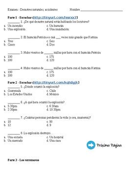 Unit Test Natural Disasters Accidents Spanish By Sally S Spanish Class