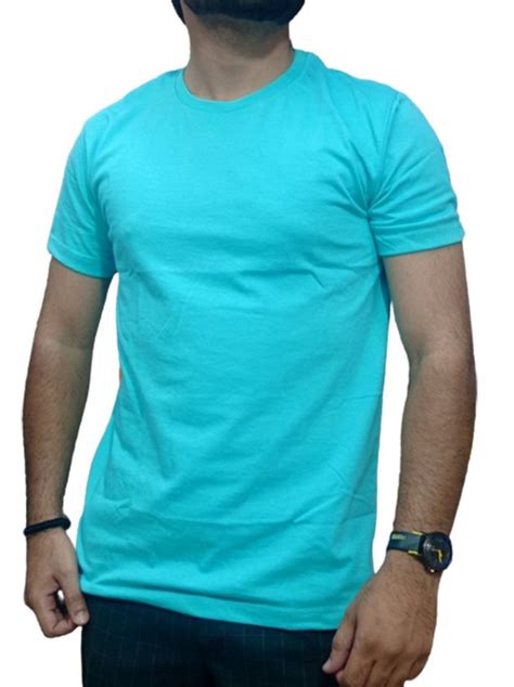 Plain Pc Sinker Men Sky Blue Round Neck T Shirt Size Medium Half