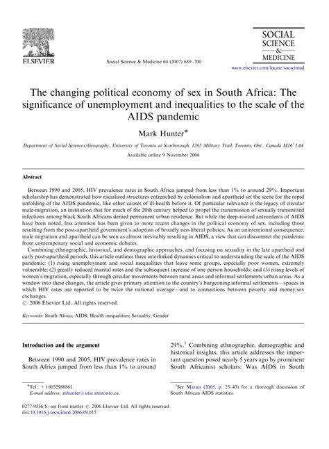 PDF The Changing Political Economy Of Sex In South Africa The Significance Of Unemployment