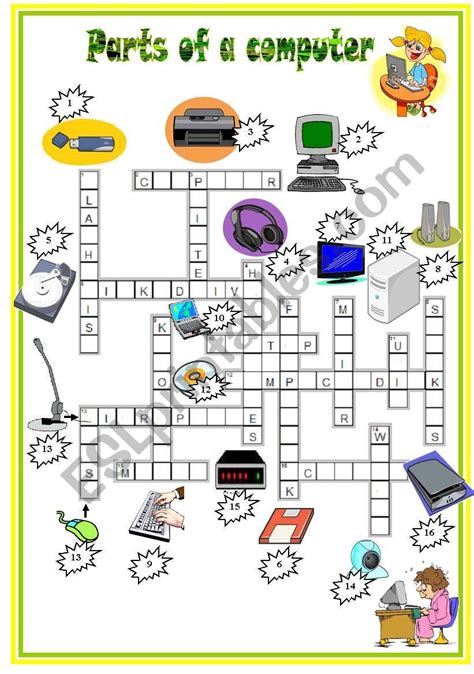 Parts Of A Computer Crossword Esl Worksheet By Sassouki