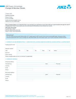 Fillable Online Anz Super Advantage Change Of Member Details Fax Email