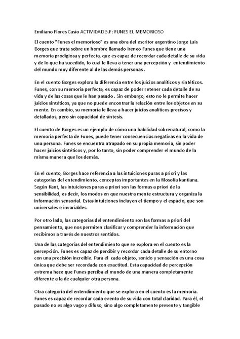 Funes el memorioso - Emiliano Flores Casio ACTIVIDAD 5: FUNES EL