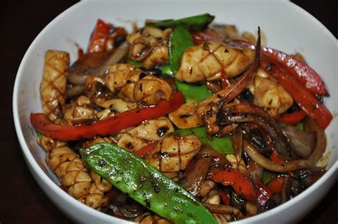 Slice Of Rice Chinese New Year Meal Stir Fried Squid With Black