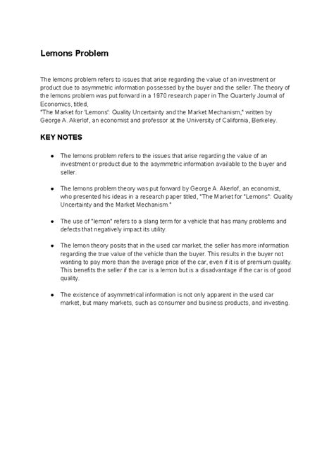 Trouble With Lemons Study Guide 3