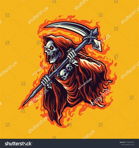 Illustration Grim Reaper Cartoon Vector Merchandise Stock Vector